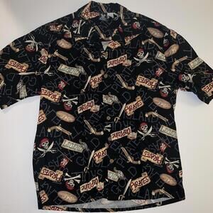 Sea‎ Wolf Men's Med. Hawaiian Pirates Print Cotton Button Up Shirt Made In USA